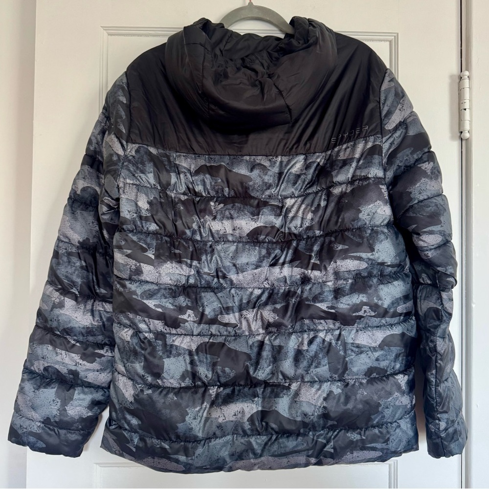 Spyder Jacket Circuit Block Men's Medium Black Camo Insulated Puffer Hooded EUC - Picture 5 of 5